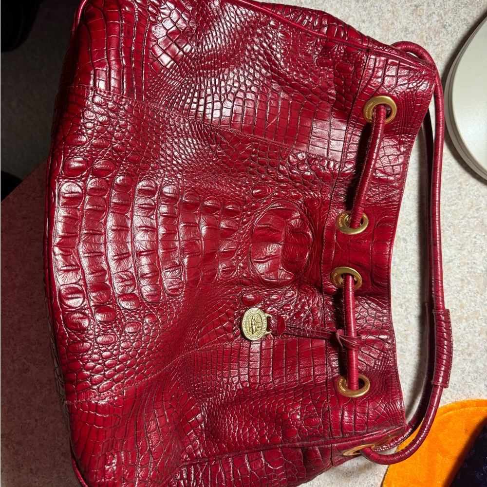 Brahmin Red Croc-Embossed Shoulder Bag